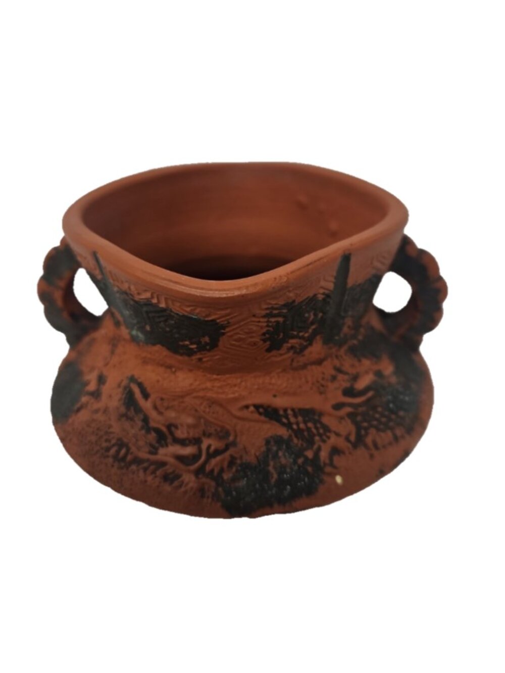 Antique 19thc Tokoname Red Clay Dragonware Miniature Vase Pot Japan Unusual Form